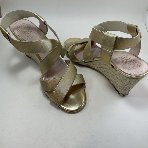 Vince Camuto Gold Espadrille Wedge Sandals Women’s 9M Stretch Strap Slip On - Picture 14 of 15